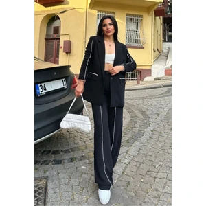 Kadın Alt Üst Ikili Takım Biye Detaylı Blazer Ceket Panolon Takım