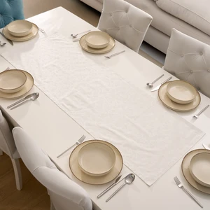 Özel Tasarım Pamuklu Dekoratif Çiçek Desenli Beyaz Dikdörtgen Runner 50X150