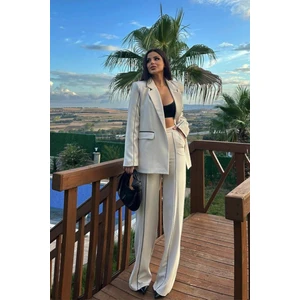 Kadın Alt Üst Ikili Takım Biye Detaylı Blazer Ceket Panolon Takım