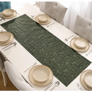 Özel Tasarım Pamuklu Dekoratif Çiçek Desenli Koyu Yeşil Dikdörtgen Runner 50X150