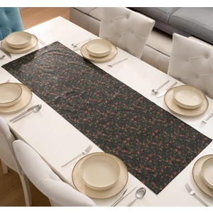 Özel Tasarım Pamuklu Dekoratif Kiraz Desenli Siyah Dikdörtgen Runner 50X150