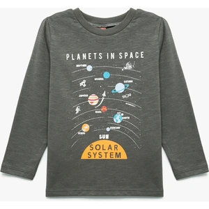 Baskılı Uzun Kollu Bisiklet Yaka Pamuklu Tişört