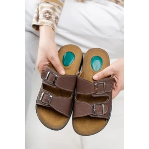 Erkek Siyah Kahve Terlik Ultra Yumuşak Jel Taban Tokalı Ev Terliği Günlük Terlik