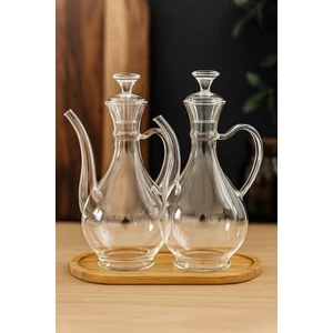 Bambu Standlı Borosilikat Cam Glorry Yağlık 2'li Set  700 ML+700 ml