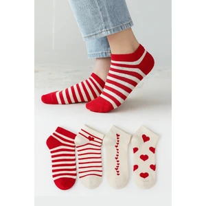 Kaelaurean Pamuklu Dikişsiz 4'lü Desenli Kadın Çorap