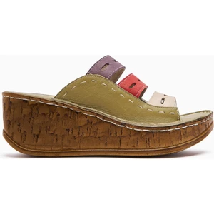 Hakiki Deri Etta Yeşil Mor Kırmızı Ten Lazer Kesim Terlik (Tam Ortapedik Terlik)