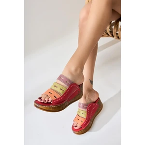 Hakiki Deri Etta Kırmızı Oranj Yeşil Mor Lazer Kesim Terlik (Tam Ortapedik Terlik)