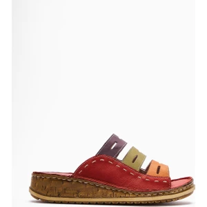 Hakiki Deri Joelle Kırmızı Mor Turuncu Yeşil Bej Comfort Lazer Kesim Terlik