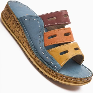 Hakiki Deri Joelle Kot-Mavi Mor Portakal Hardal Comfort Lazer Kesim Terlik