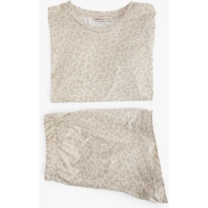 Kısa Kollu Bisiklet Yaka Leopar Desenli Şortlu Pijama Seti