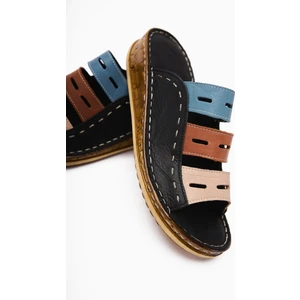 Hakiki Deri Joelle Siyah Comfort Lazer Kesim Terlik