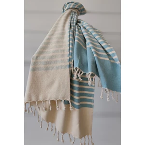 %100 Pamuk Çizgili Plaj-Şezlong Örtüsü-Peştemal Turkuaz