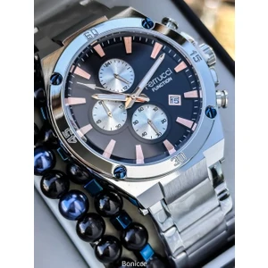 Çelik Kordon Gümüş Renk  Erkek Kol Saati+Bileklik