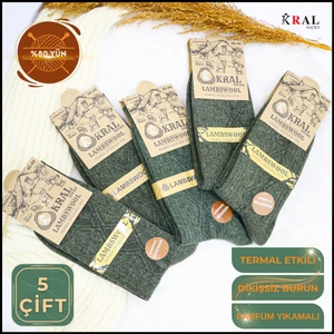 Kral Socks Erkek Kışlık Termal Etkili (5'li Paket) Lambswool Kuzu Yünlü Çorap
