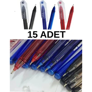Büro Tükenmez Kalem 15 Adet (5 Mavi, 5 Kırmızı, 5 Siyah)