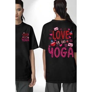 Yoga Seviyorum Yoga Tutkunları Siyah Oversize Kadın Erkek Ön ve Sırt Baskılı Tişört