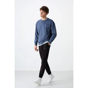 Tommy Life Petrol - Siyah Casual O Yaka Lastik Paça Erkek Oversize Eşofman Takımı - 85120