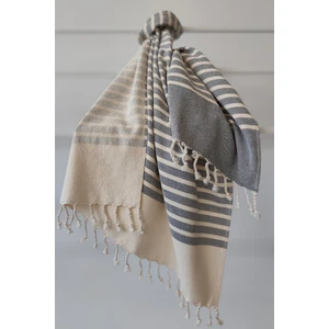 %100 Pamuk Çizgili Plaj-Şezlong Örtüsü-Peştemal-Antrasit Peştemal