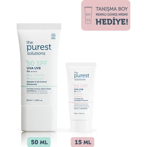 The Purest Solutions Matlaştırıcı Güneş Kremi Cilt Bakım Seti: 50 ml Spf 50 + 15 ml Blemish Defense Tanışma  Boy