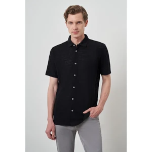  Erkek Siyah Trend Apaçi Yaka Kısa Kollu Gömlek