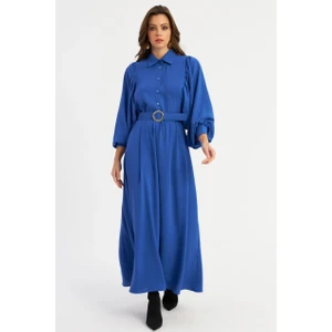 Kadın Mavi Kemerli Maxi Elbise MASF15