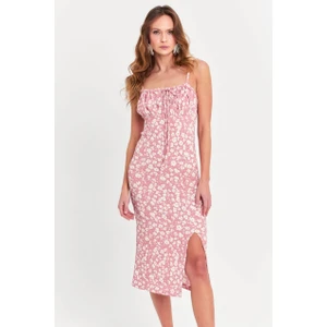 Kadın Pudra-Ekru Askılı Bürümcük Midi Elbise KAB302