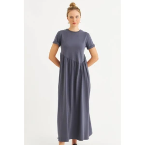 Kadın İndigo Asimetrik Dikişli Maxi Elbise MDMR440