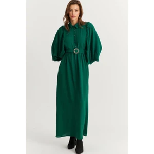 Kadın Yeşil Kemerli Maxi Elbise MASF15