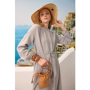 Uzun Müslin Gömlek Açık Gri