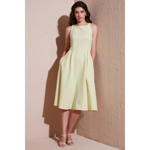 Bisiklet Yaka Regular Fit Cepli Pileli Midi Elbise Bayan Elbise 6051963