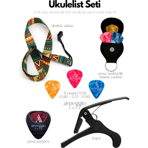 Ukulelist Seti | Ukulele Seti Ukulele Askısı, Kapo, 3 Adet Pena, Taşıma Çantası, Pena Şarjörü