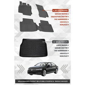 Volkswagen Passat B8 2015-2023 Uyumlu 4.5d Premium Havuzlu Oto Paspas ve Liner Marka 3D Bagaj Havuzu