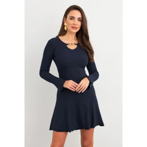 Kadın Lacivert Yakası Aksesuarlı Mini Elbise FRY2267