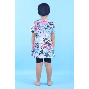 Kalp Desenli Lacivert Kız Çocuk Boneli Mayo Takımı