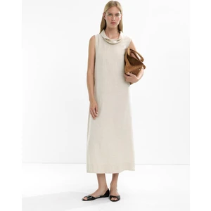 %100 Keten Manşet Yaka Elbise