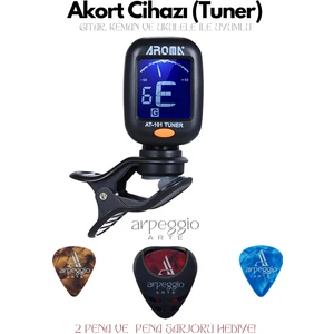 Aroma AT-101 Dijital Tuner | Gitar, Ukulele, Keman ve Bağlama Uyumlu Klipsli Akort Cihazı - Arpeggio Arte