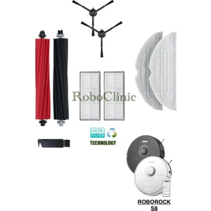 Roborock S8 Sonic Robot Süpürge Uyumlu Yedek Fırça, Hepa Filtre, Mop Seti-9 Parça