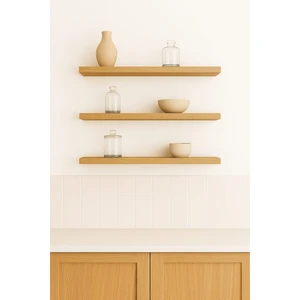 40 cm 3lü Safir Meşe Mdf Uçan Duvar Rafı Gizli Bağlantı Kitaplık Ahşap