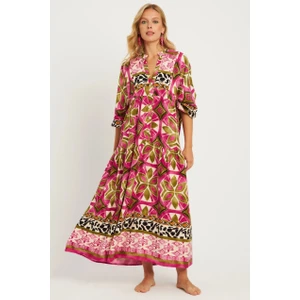 Kadın Mor Desenli Midi Elbise MGÇ169