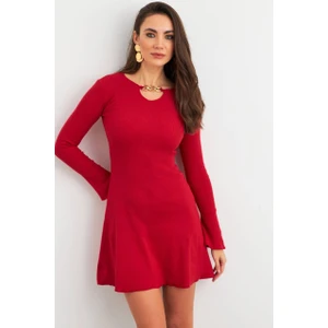 Kadın Kırmızı Yakası Aksesuarlı Mini Elbise FRY2267