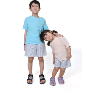 Çift Kat Müslin Çizgili Şort