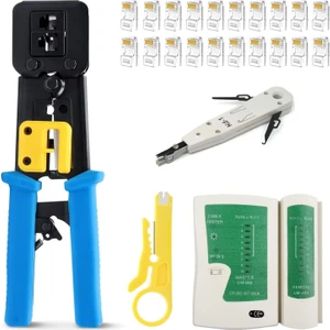 Yeni Nesil Pense + Test Cihazı + Kablo Soyucu + 100 Adet Yeni Nesil Delikli Ez RJ45 + Krone Bıçağı Ethernet Bakım Kiti