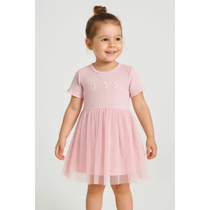 Kız Çocuk Çiçek Nakışlı Tüllü Elbise