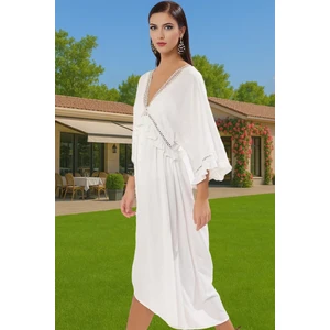 Maxi Dokuma Volanlı Plaj Elbisesi Viskoz Polyester Yaz Yüksek Kalite Konforlu Kesim Modern Stil