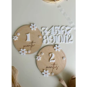 Bebek 12 Ay Fotograf Çekimi Anı Ay Kart ve Sayıları Doğal Ahşap Yenidoğan 