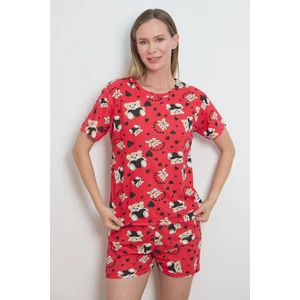 Ayıcık Desenli Bisiklet Yaka Şortlu Pijama Takımı