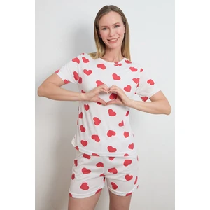Kalp Baskılı Bisiklet Yaka Şortlu Pijama Takımı