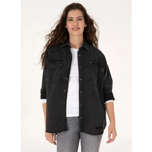 U.s. Polo Assn. Oversized Gömlek Yaka Siyah Kadın Denim Gömlek Espera