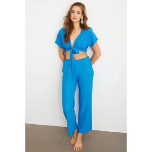 Kadın Mavi Bağlamalı Bürümcük Takım Q1012