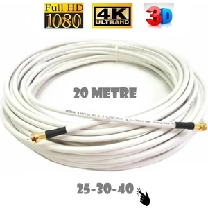 20 mt / Gold Uçlu / Rg6 U4 / Hazır Uydu Anten Kablosu / 3D 4K Full Hd 1080 / 20 Metre